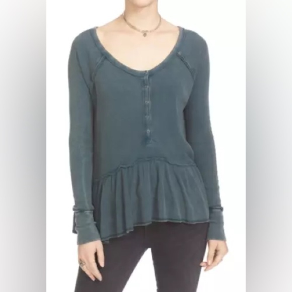 We The Free Free People Coastline Ruffle Long Sleeve Peplum Henley thermal